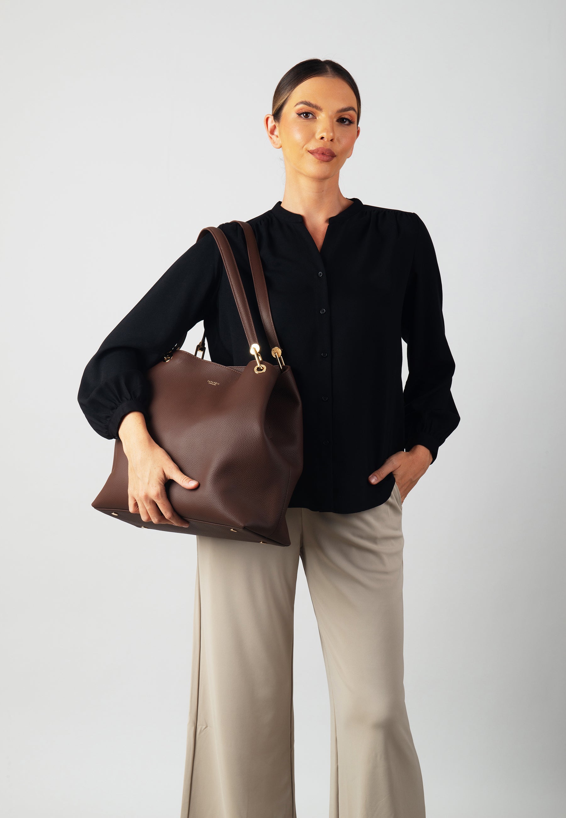 Stella Genuine Leather Handbag (Brown)