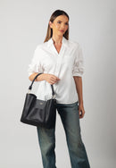 Velvet Genuine Leather Handbag (Black)