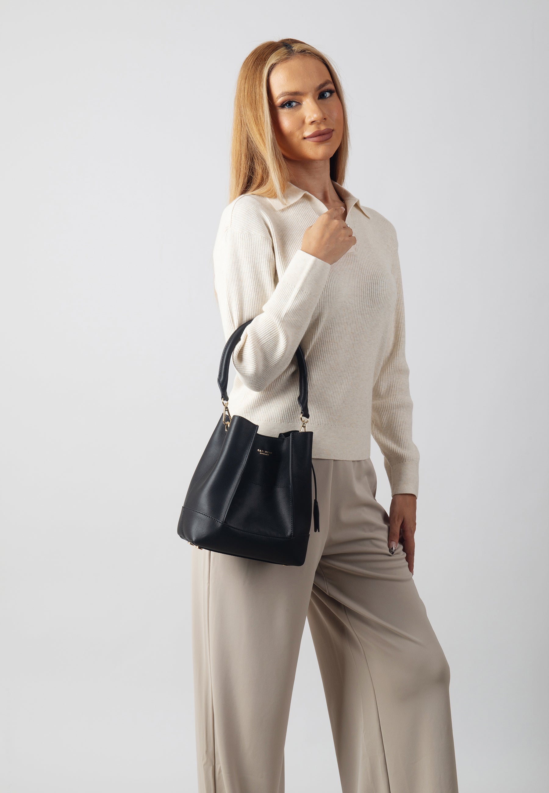 Adaline Genuine Leather Handbag (Black)